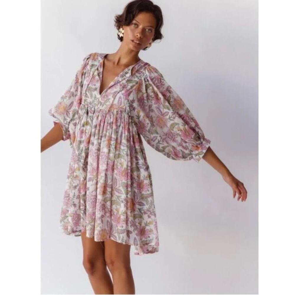 DAUGHTERS OF INDIA Sz S Small Fuchsia Bloom Floral Kyra Mini Dress NWT
